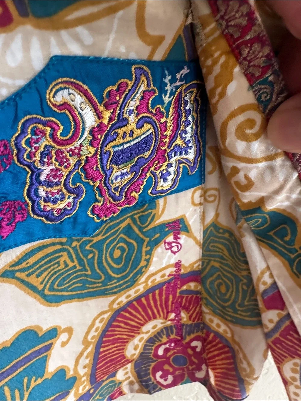 Robert Graham Multicolor Embroidered Button Shirt - Teal, Gold, Navy & Pink - Picture 7 of 12